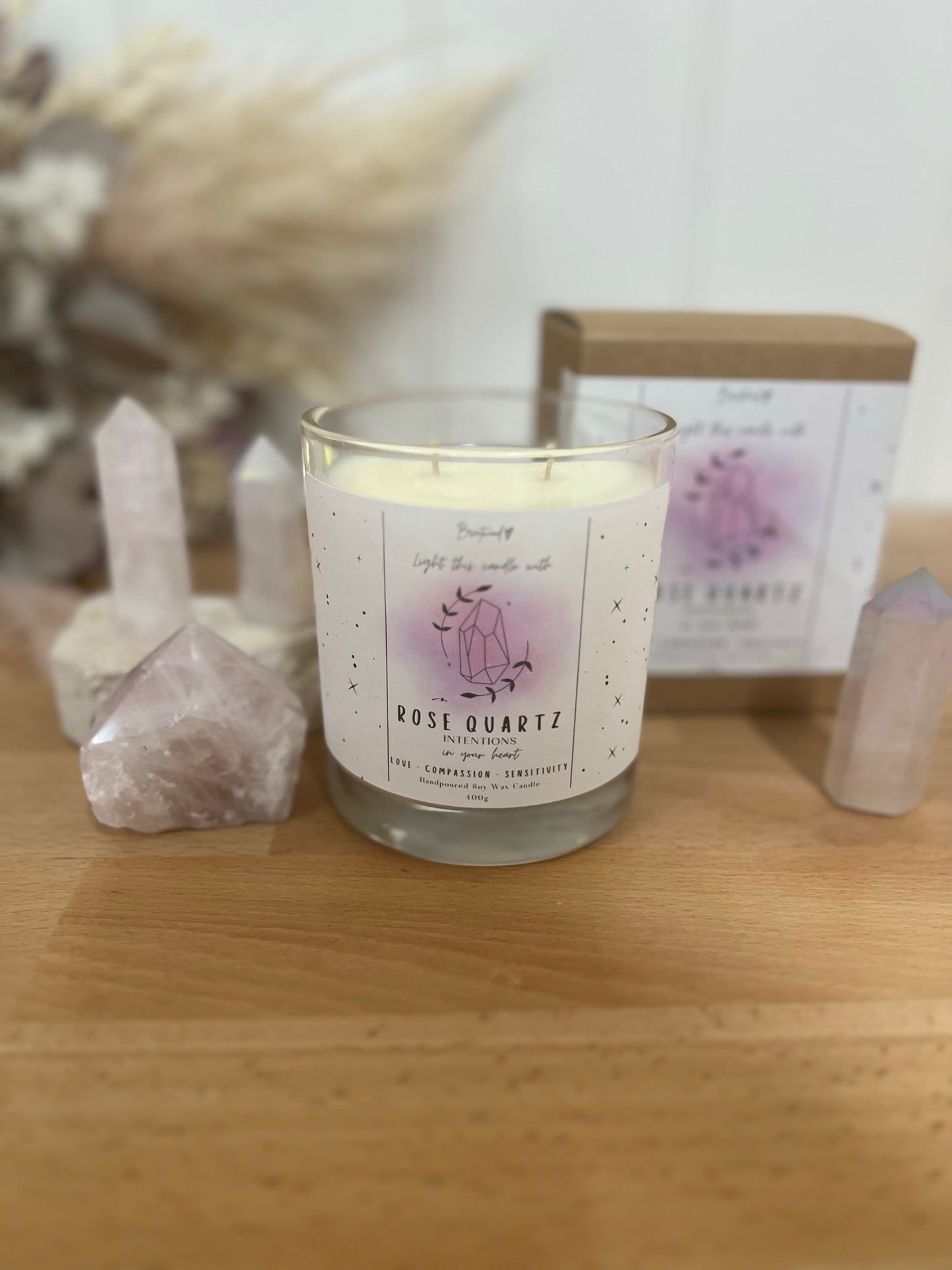 Crystal Intention Candle - Rose Quartz