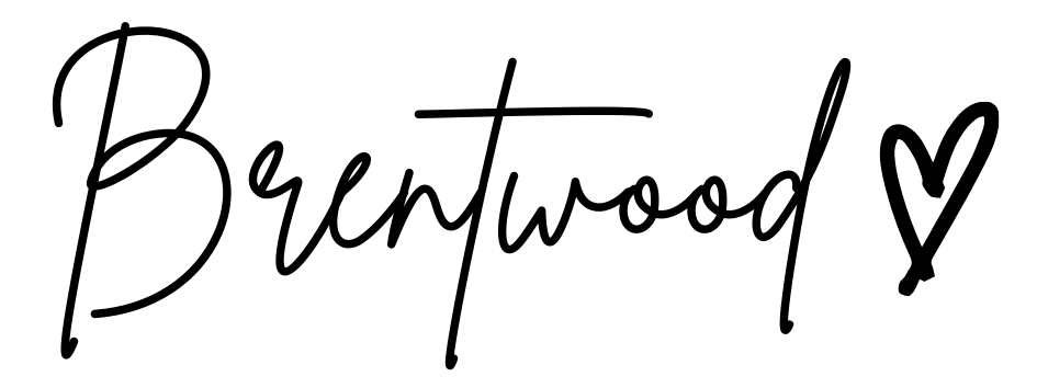 Brentwood Collective Logo in hand writing font "Brentwood" with small hand drawn black heart 